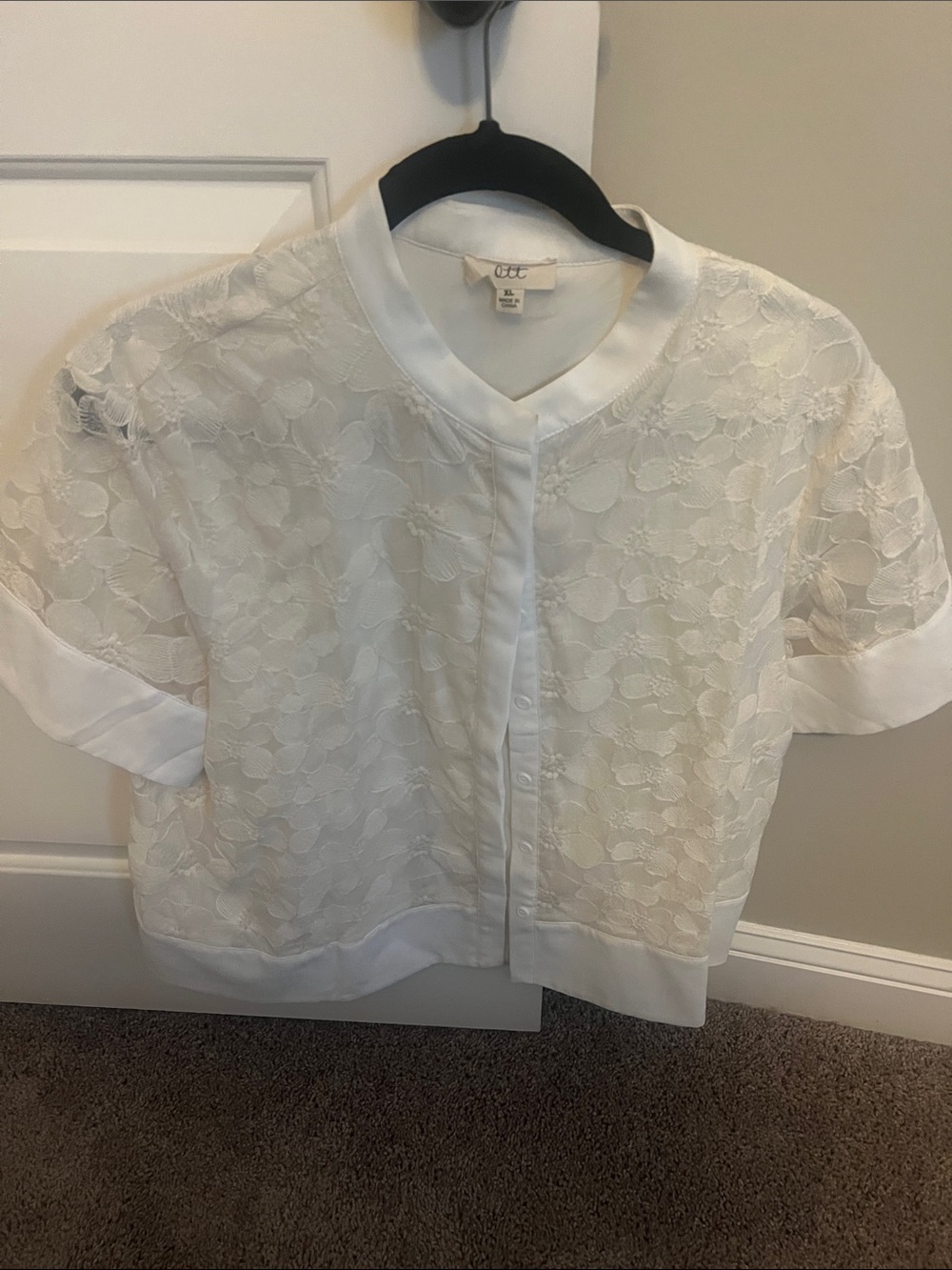 OTT Cream Floral Lace Button-Front Top | XL